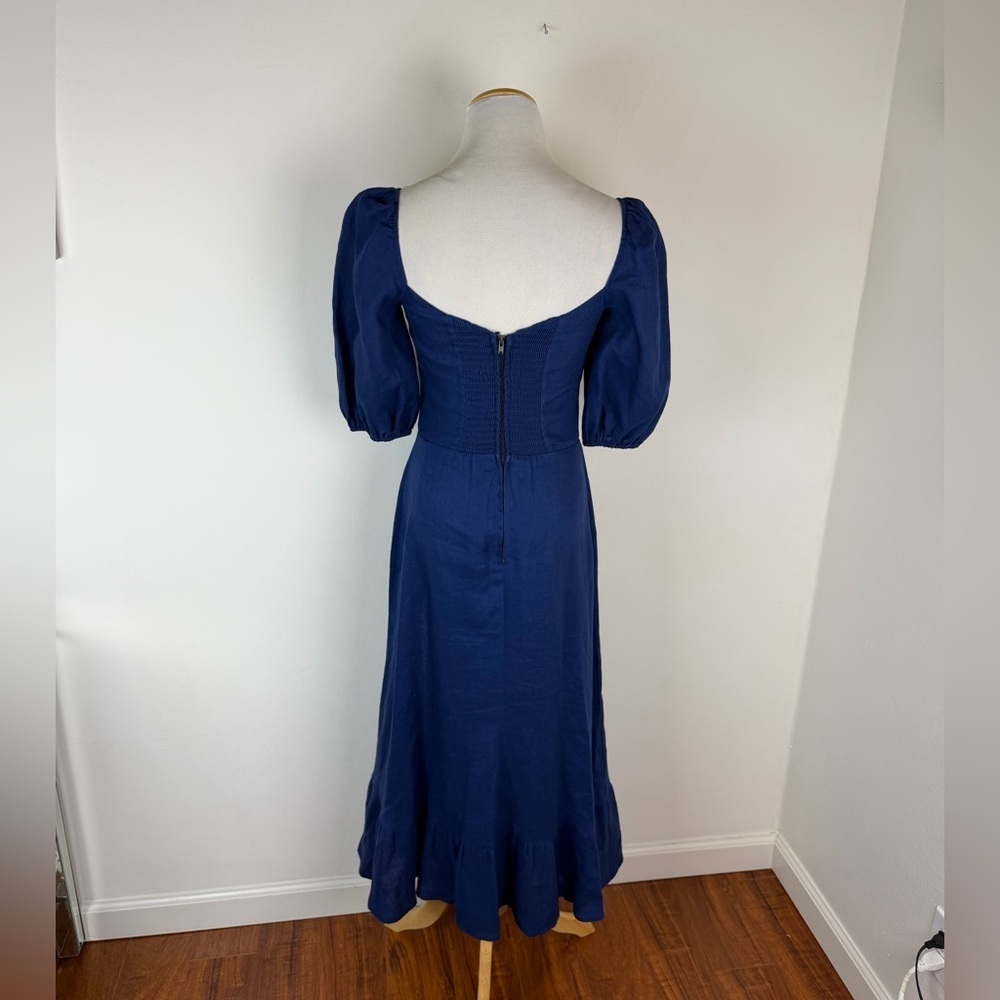 Reformation Belgium Midi Dress Linen Navy Blue Size 4 - Picture 8 of 12